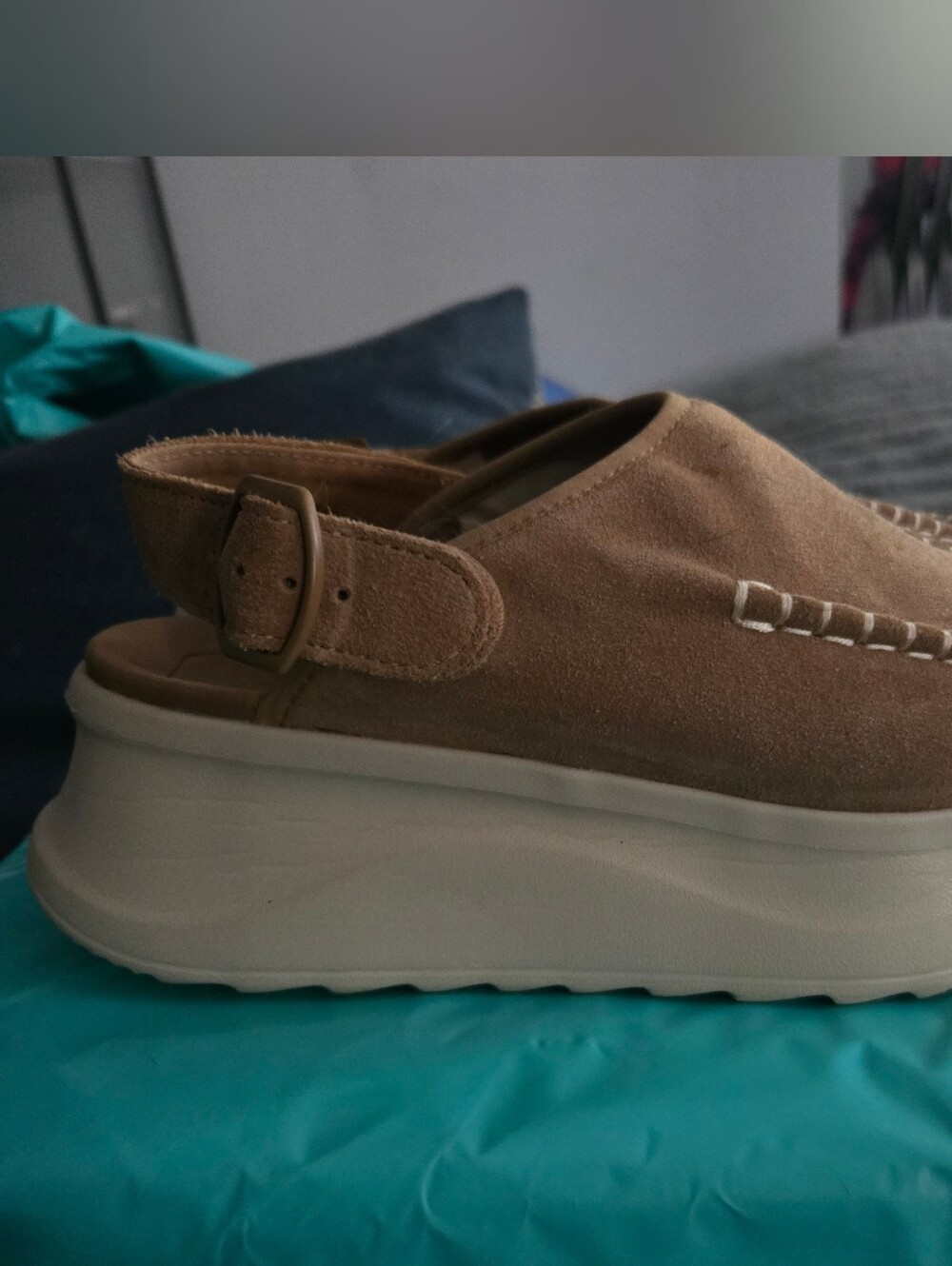 Hey Dude Tan Delray Suede Platform Slingback Clog